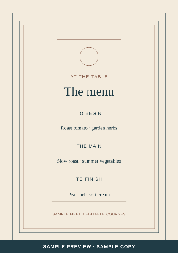 Tidal Line Menu artwork preview with clearly marked sample wording.